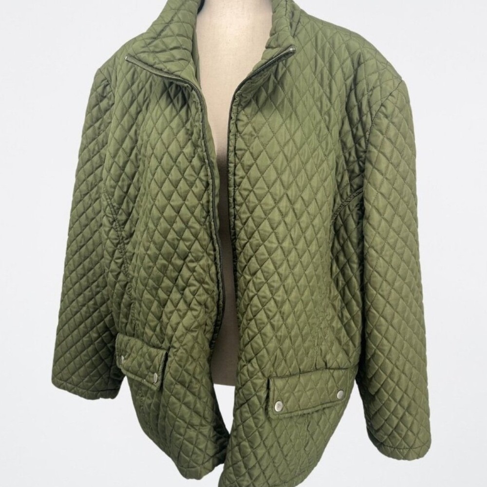 Jane Ashley Woman Olive Green Quilted Zip Up Jacket PlusSize 3X Casual Lifestyle